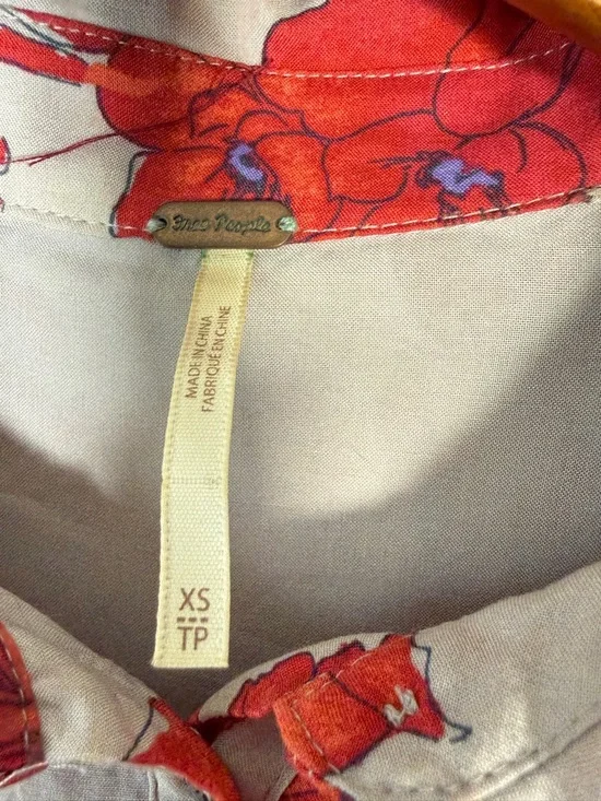 Free People Floral Long Sleeve Mini Dress Boho Grey Red OVersized XS - Picture 5 of 9